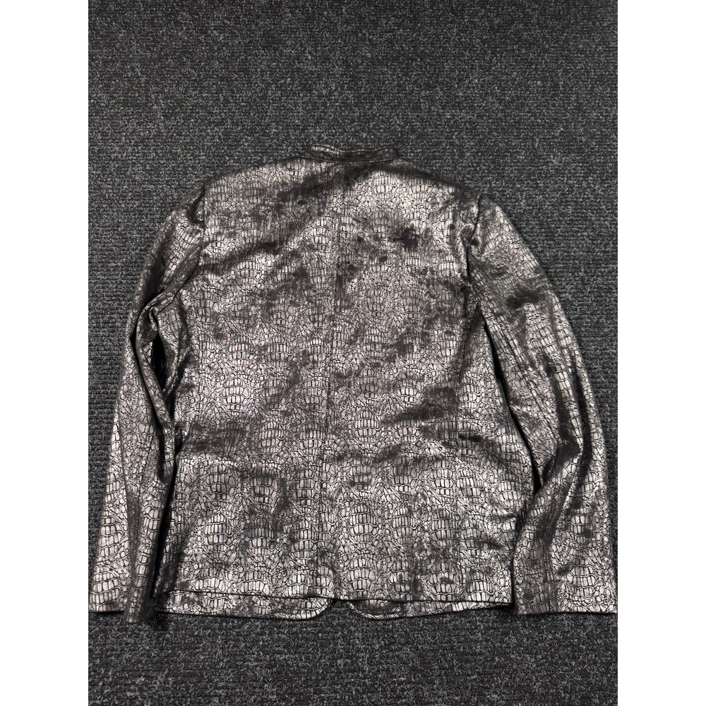 Alfred Dunner Womens 12 Metallic Silver Black Croc Embossed Zip Jacket Blazer - Picture 6 of 6